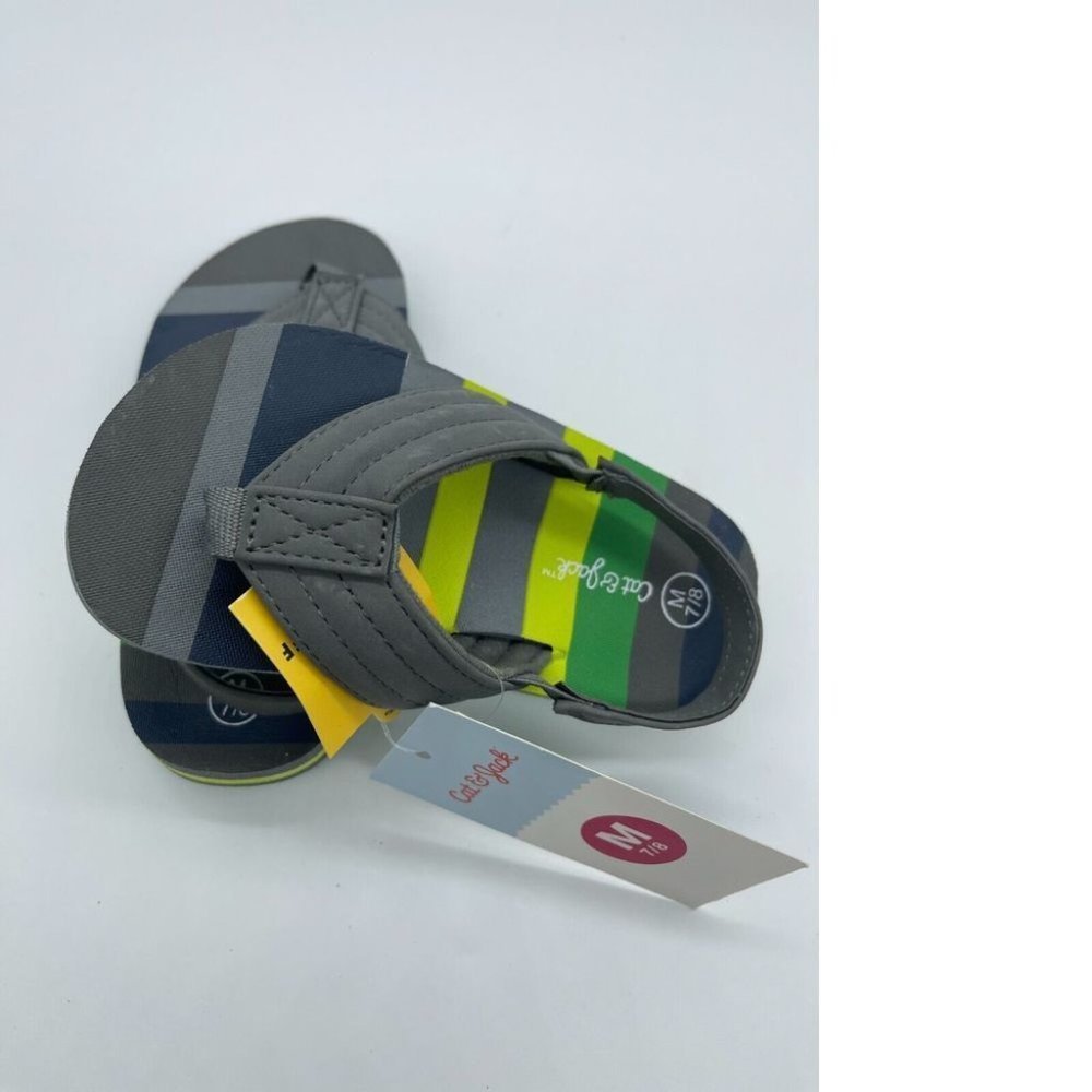 Cat & Jack Ash Flip Flop Sandals Green/Gray Stripe L 9-10 - Picture 6 of 8